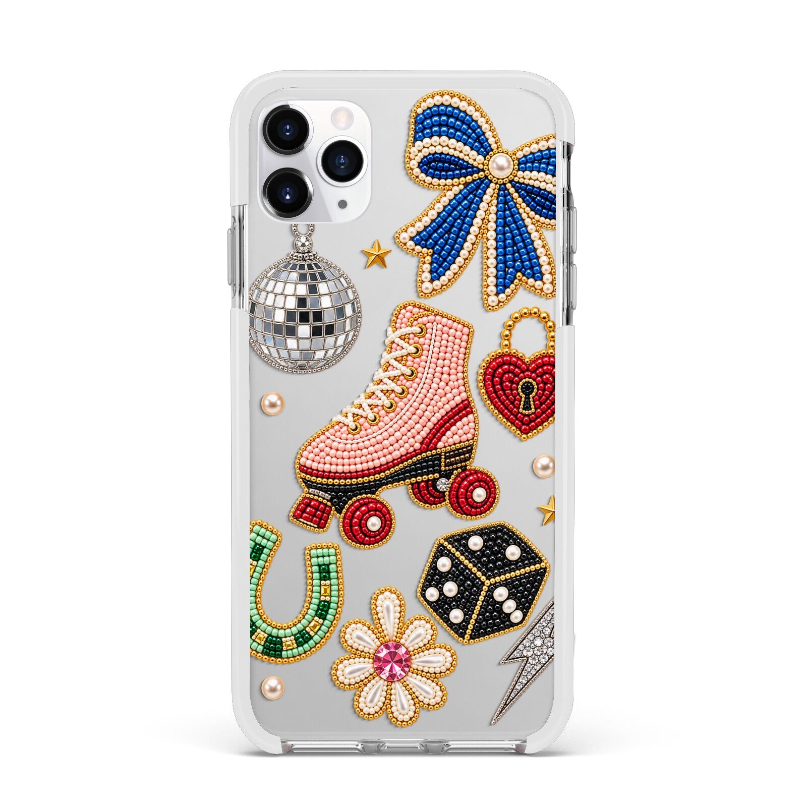 Roller Disco Charms Apple iPhone 11 Pro Max in Silver with White Impact Case