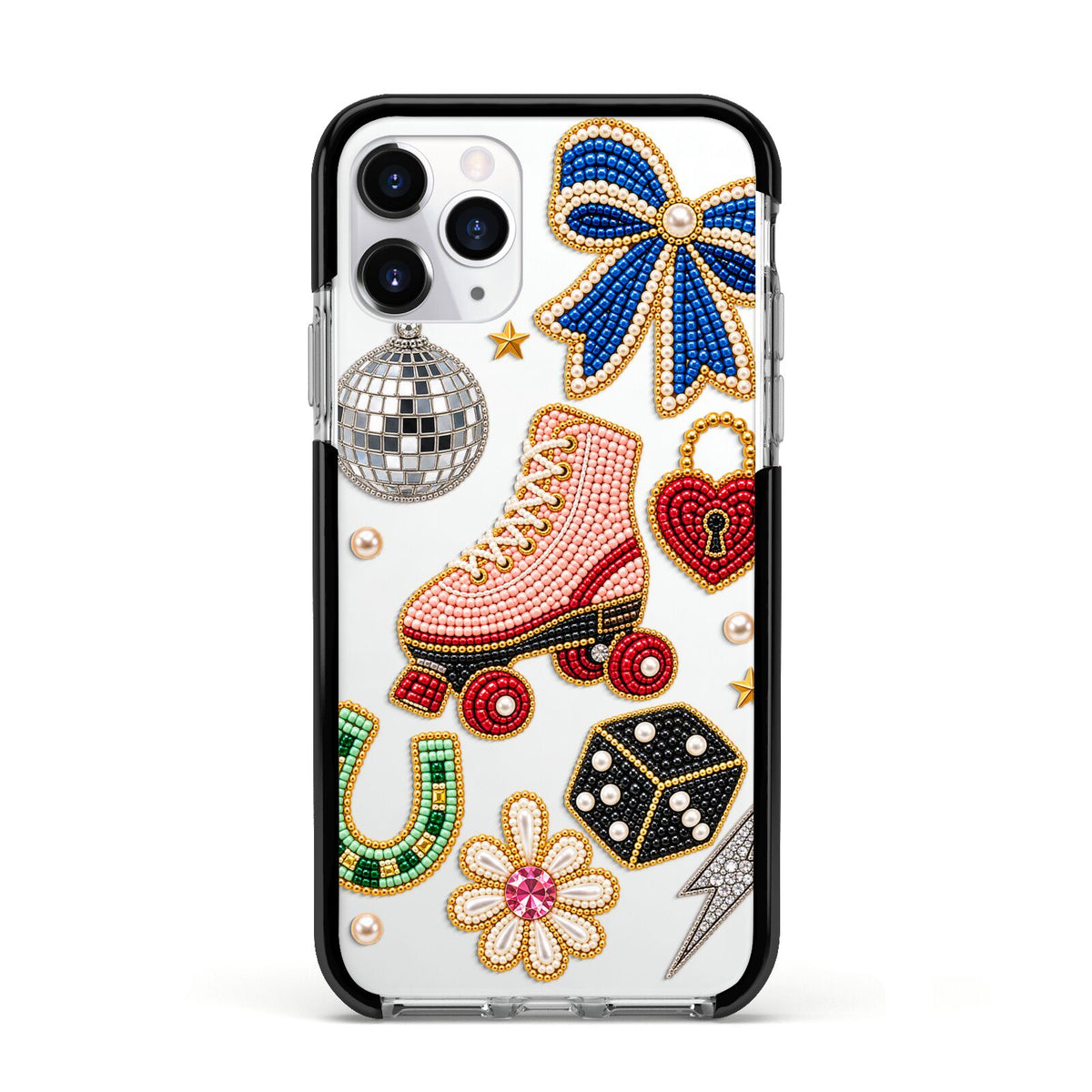 Roller Disco Charms Apple iPhone 11 Pro in Silver with Black Impact Case