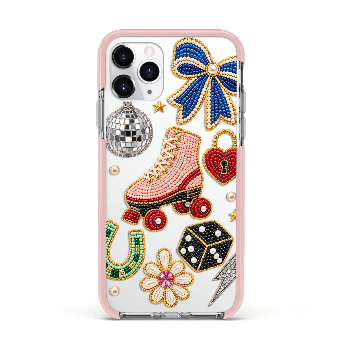 Roller Disco Charms Apple iPhone 11 Pro in Silver with Pink Impact Case