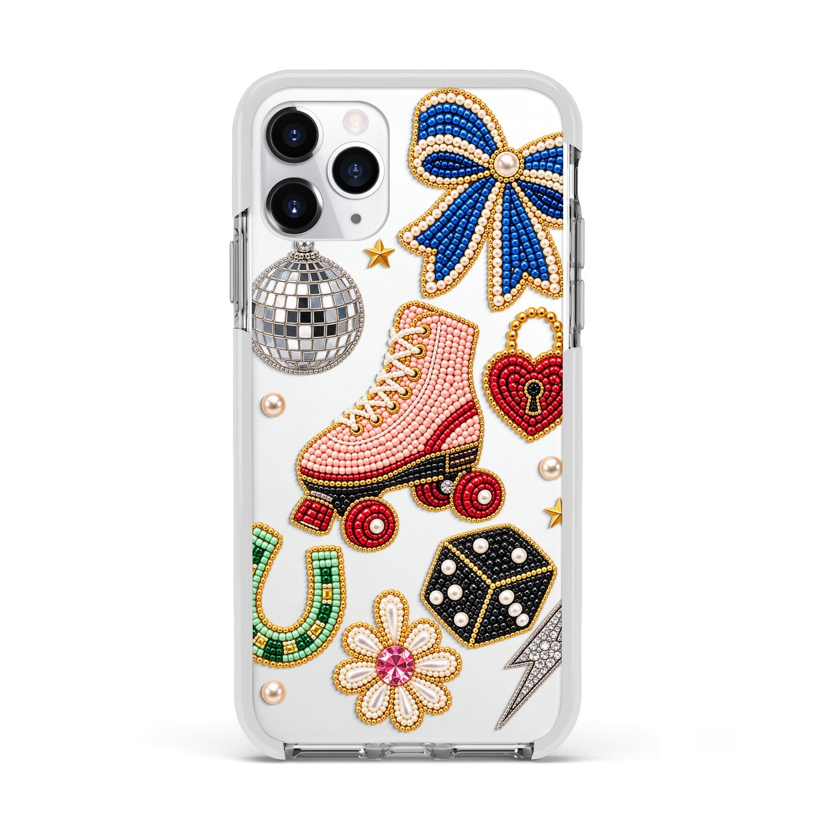 Roller Disco Charms Apple iPhone 11 Pro in Silver with White Impact Case
