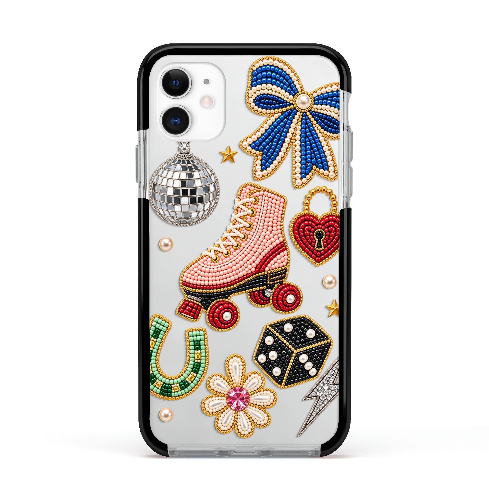 Roller Disco Charms Apple iPhone 11 in White with Black Impact Case