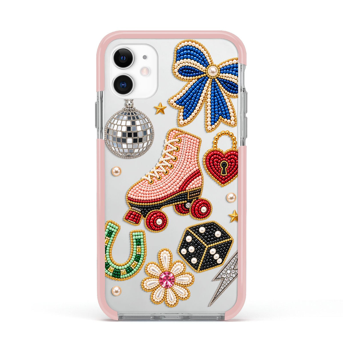 Roller Disco Charms Apple iPhone 11 in White with Pink Impact Case