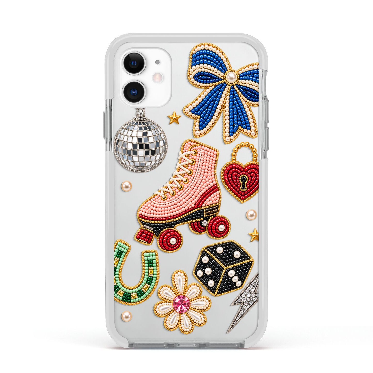 Roller Disco Charms Apple iPhone 11 in White with White Impact Case