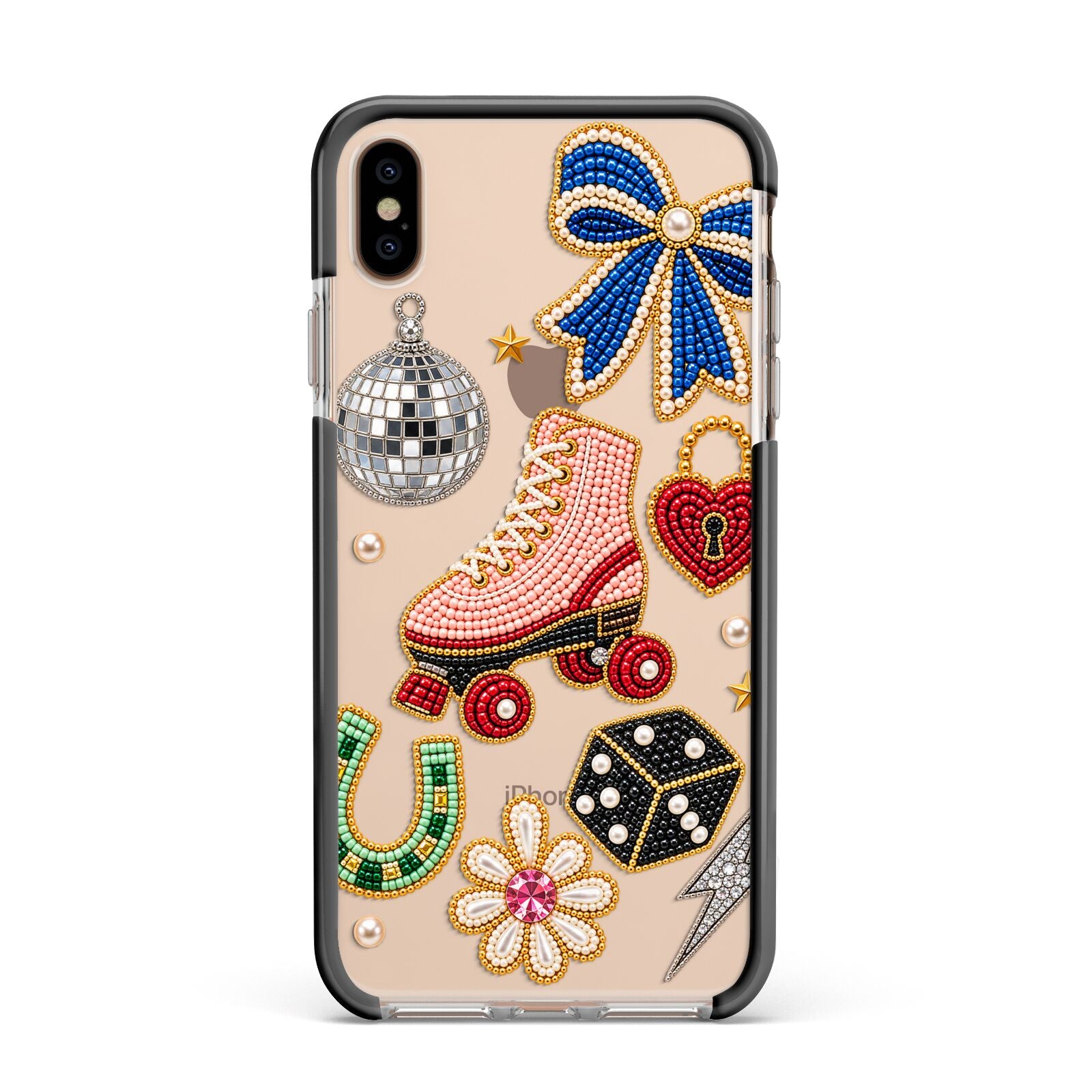 Roller Disco Charms Apple iPhone Xs Max Impact Case Black Edge on Gold Phone