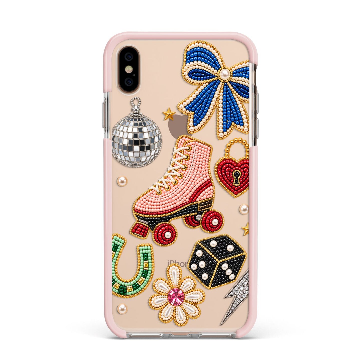 Roller Disco Charms Apple iPhone Xs Max Impact Case Pink Edge on Gold Phone