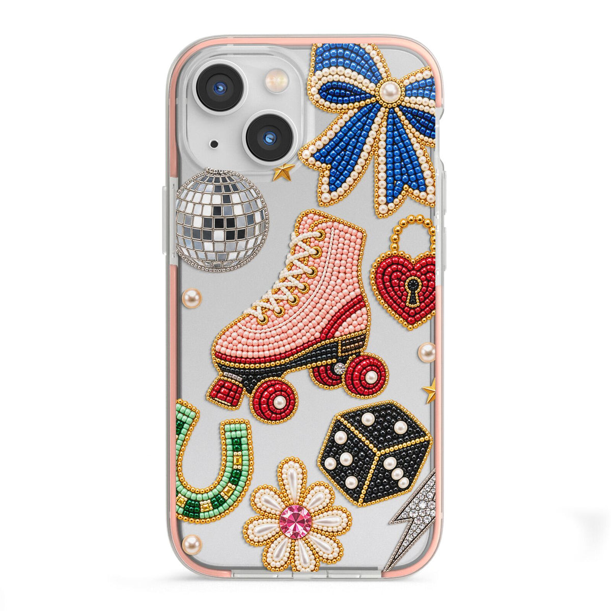 Roller Disco Charms iPhone 13 Mini TPU Impact Case with Pink Edges