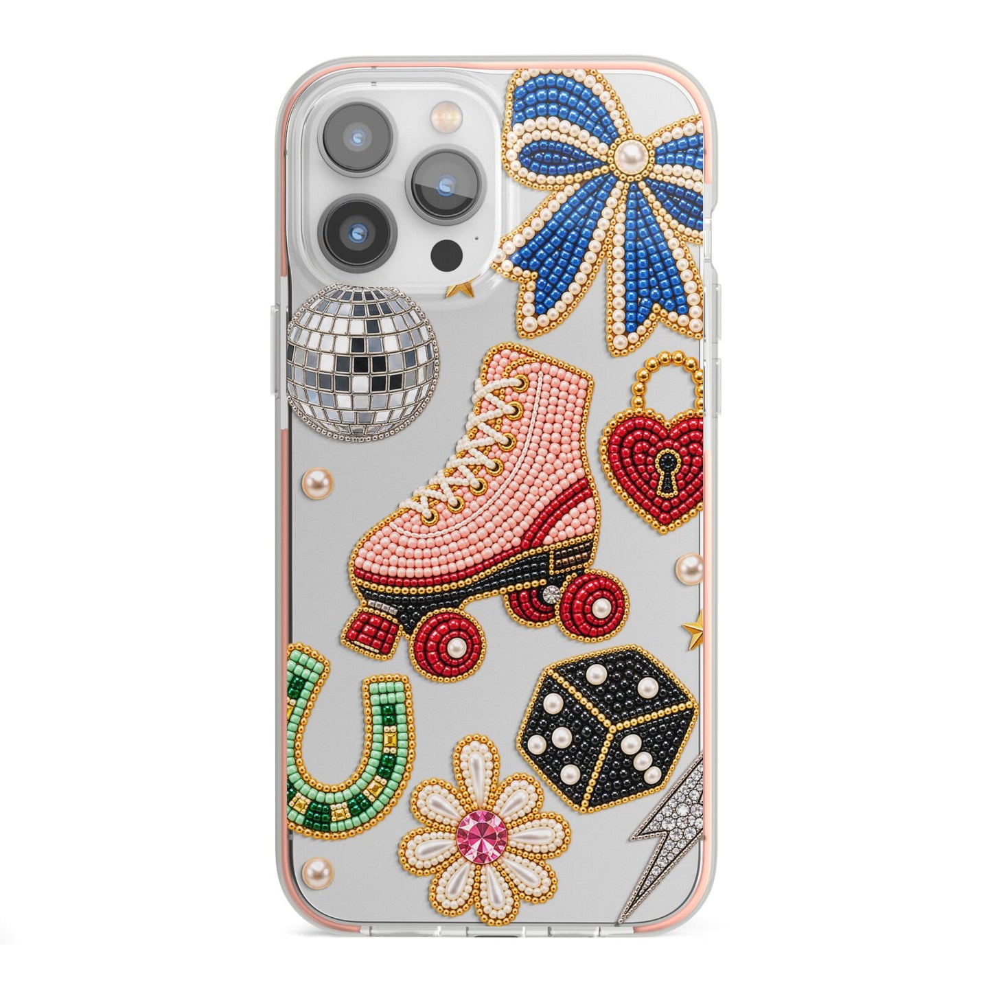 Roller Disco Charms iPhone 13 Pro Max TPU Impact Case with Pink Edges