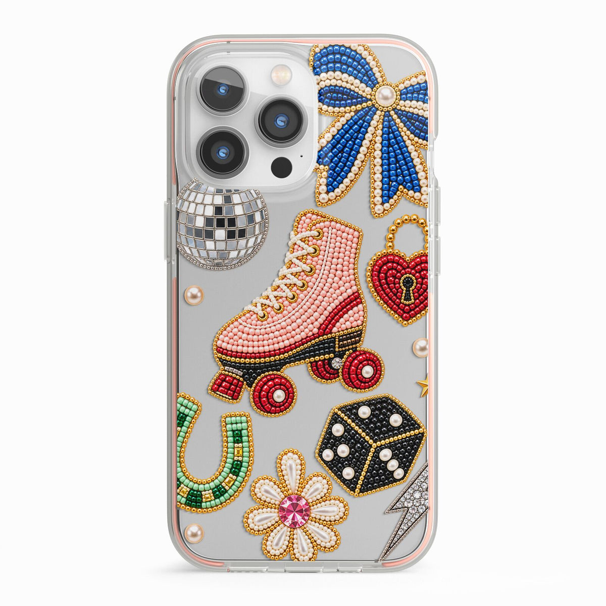 Roller Disco Charms iPhone 13 Pro TPU Impact Case with Pink Edges