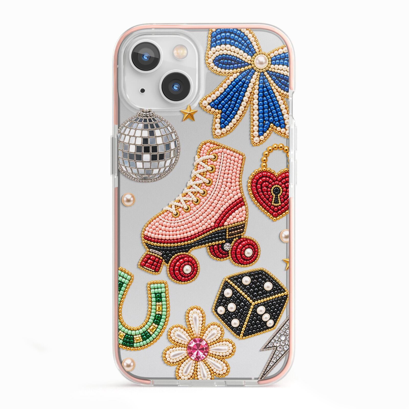 Roller Disco Charms iPhone 13 TPU Impact Case with Pink Edges