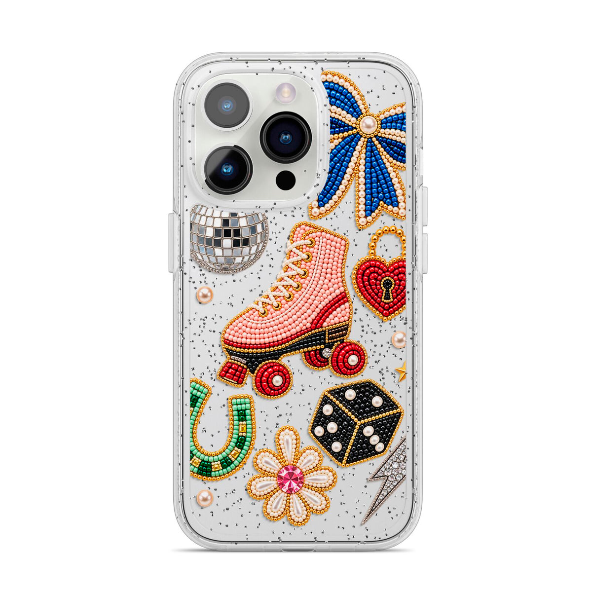 Roller Disco Charms iPhone 14 Pro Glitter Tough Case Silver