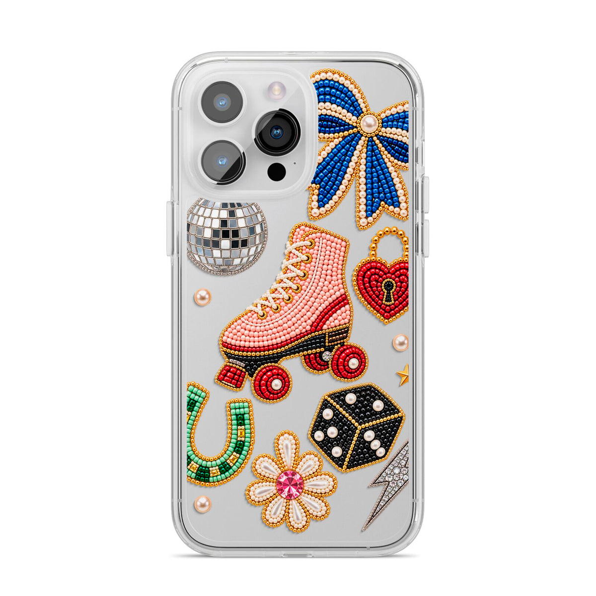 Roller Disco Charms iPhone 14 Pro Max Clear Tough Case Silver