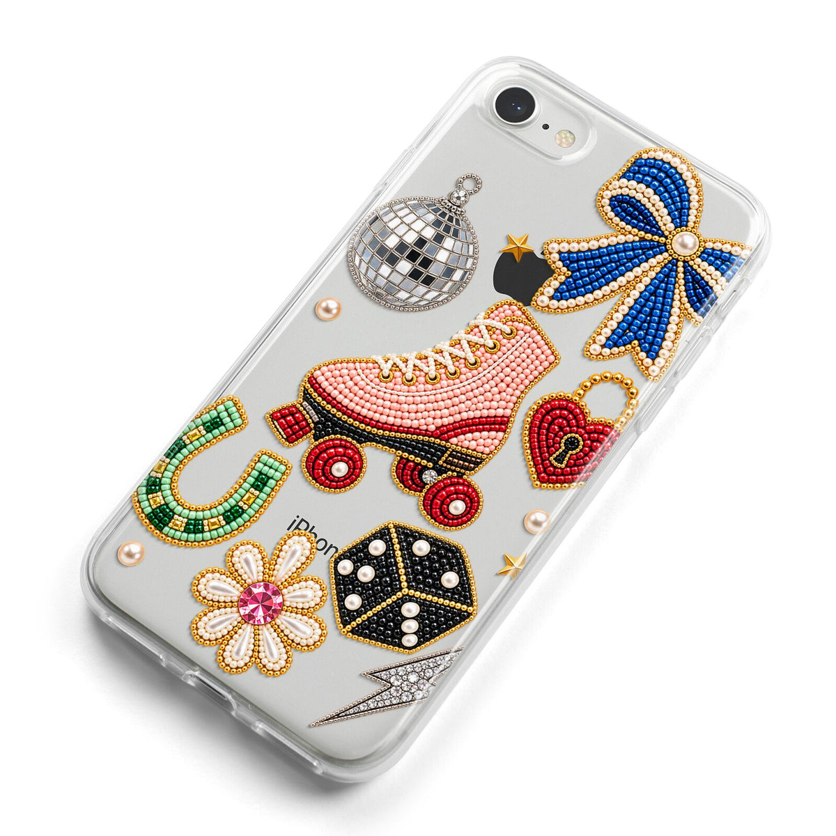 Roller Disco Charms iPhone 8 Bumper Case on Silver iPhone Alternative Image