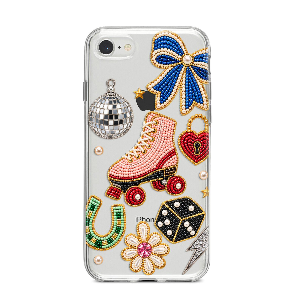 Roller Disco Charms iPhone 8 Bumper Case on Silver iPhone