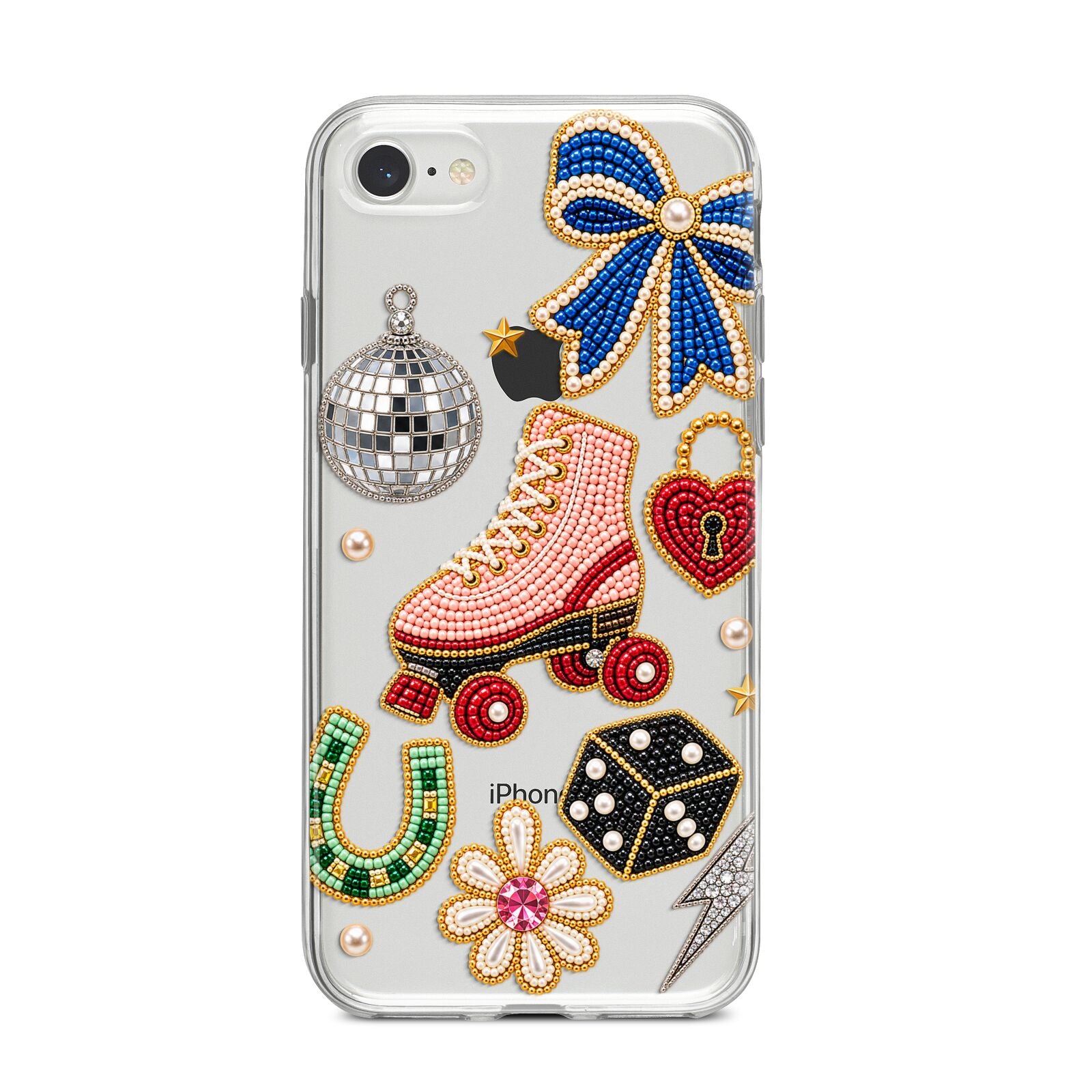 Roller Disco Charms iPhone 8 Bumper Case on Silver iPhone