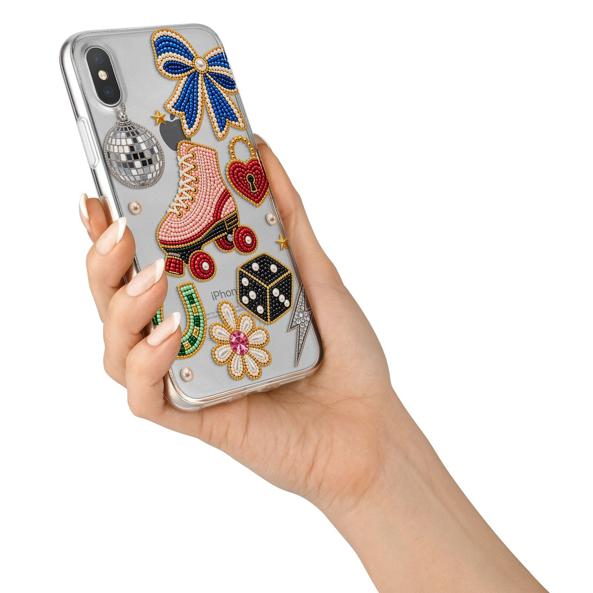 Roller Disco Charms iPhone X Bumper Case on Silver iPhone Alternative Image 2