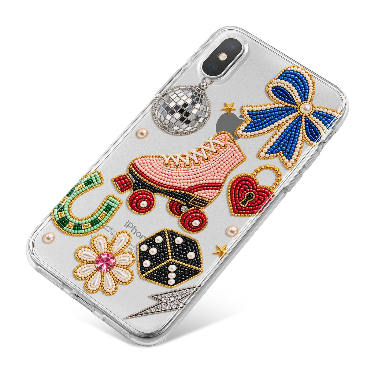 Roller Disco Charms iPhone X Bumper Case on Silver iPhone