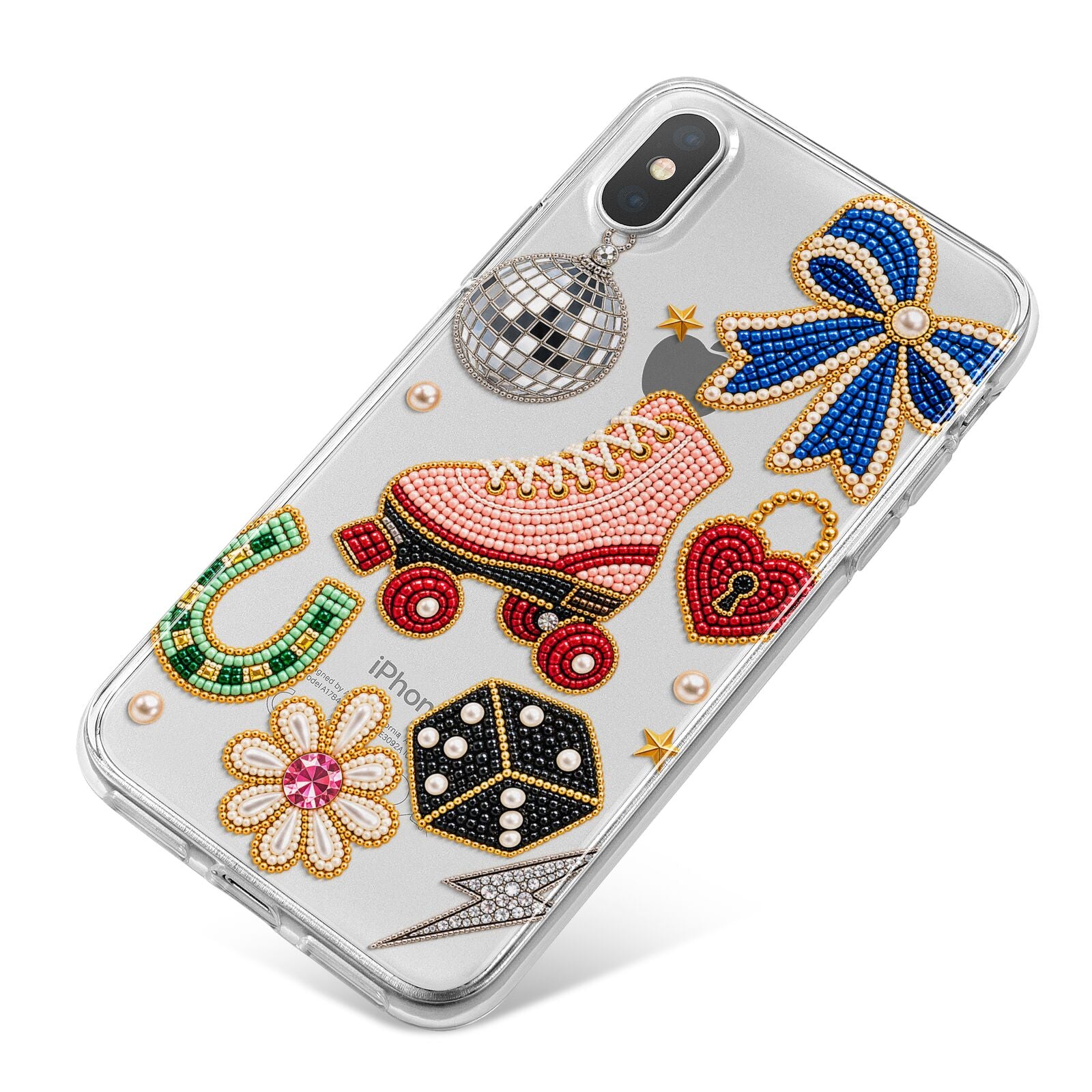 Roller Disco Charms iPhone X Bumper Case on Silver iPhone