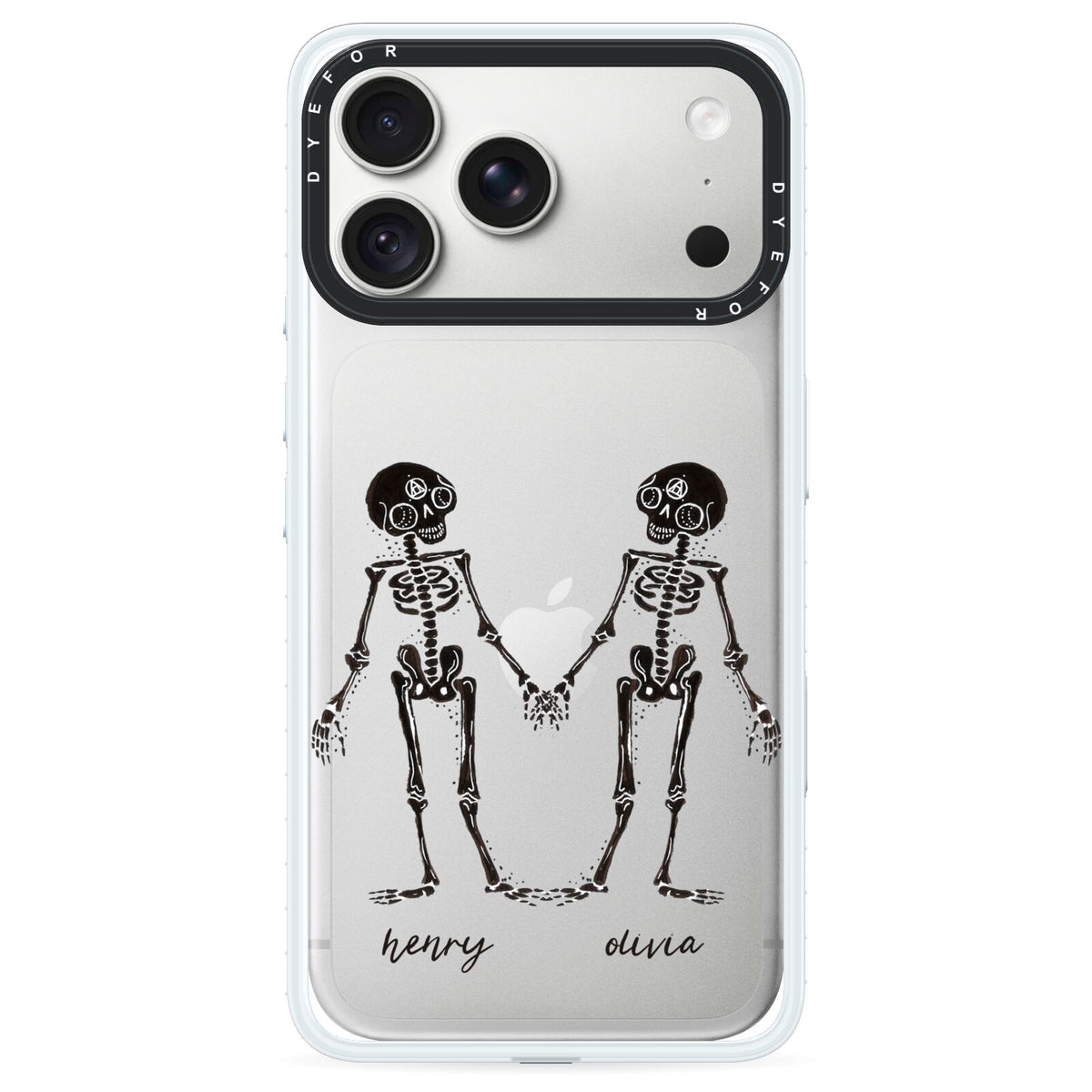 Romantic Skeletons Personalised iPhone 18 Pro Black Impact Pre order Case on Silver phone