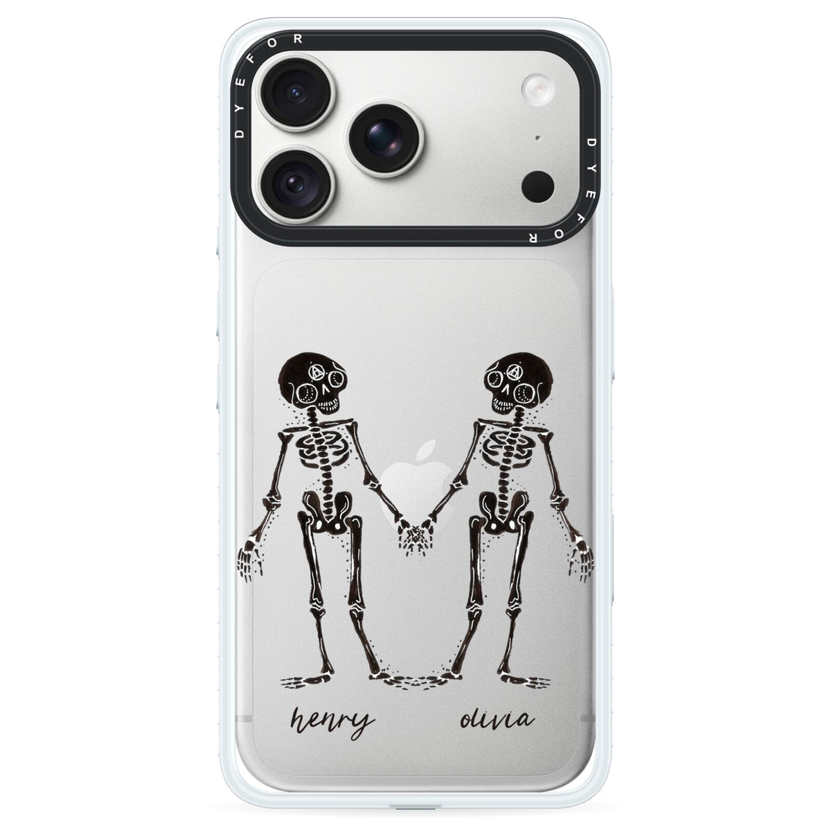 Romantic Skeletons Personalised iPhone 18 Pro Max Black Impact Pre order Case on Silver phone