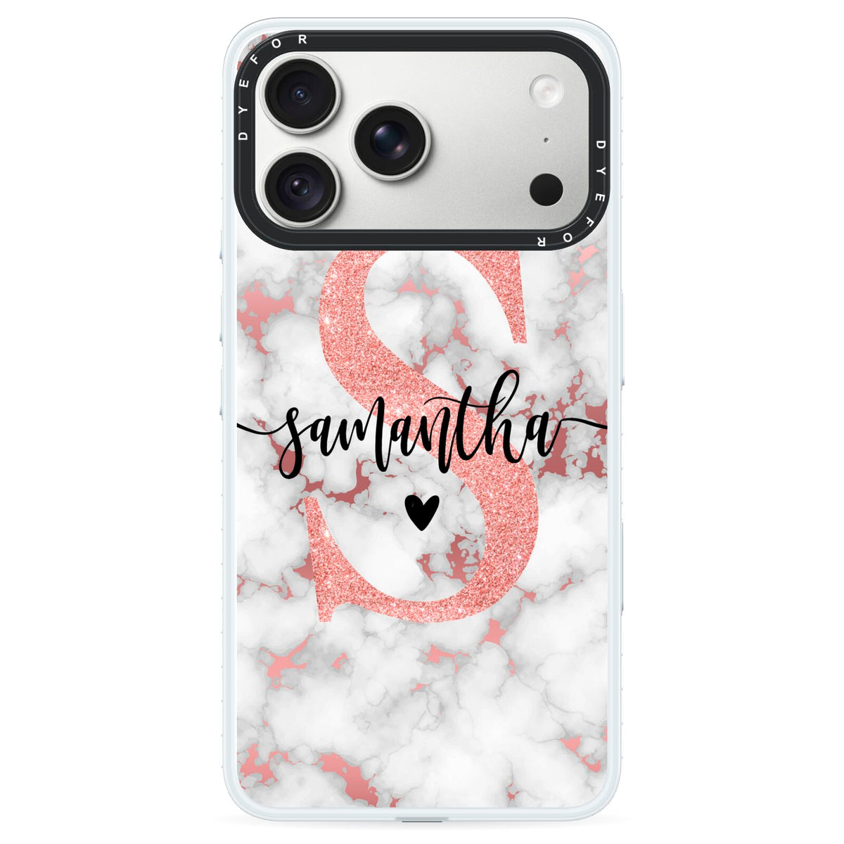Rose Gold Personalised Marble Glitter Initial Name iPhone 18 Pro Max Black Impact Pre order Case on Silver phone