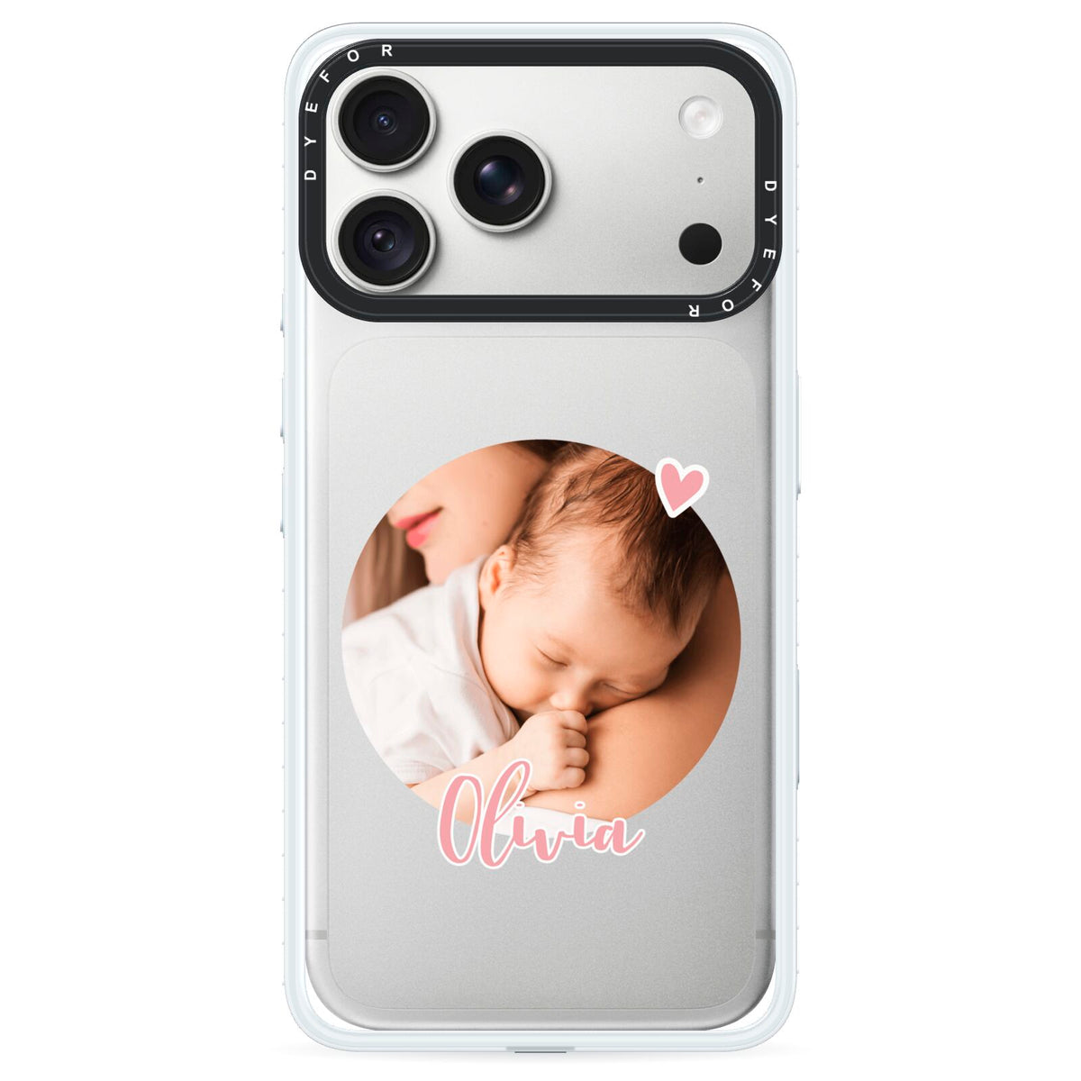 Round Photo Love Upload iPhone 18 Pro Black Impact Pre order Case on Silver phone