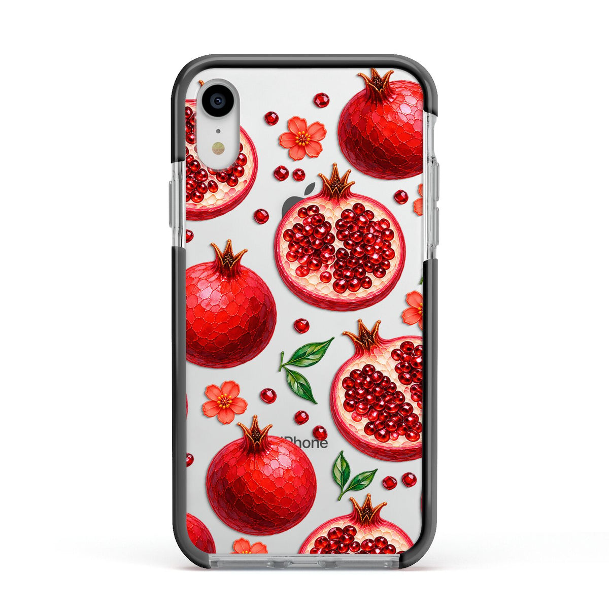 Ruby Orchard Apple iPhone XR Impact Case Black Edge on Silver Phone