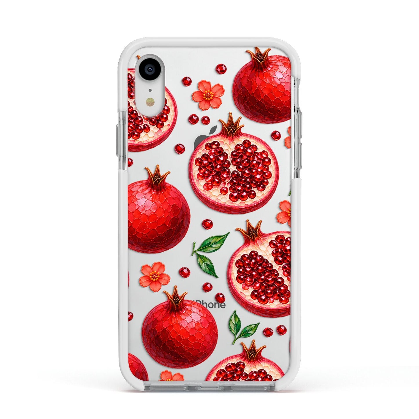 Ruby Orchard Apple iPhone XR Impact Case White Edge on Silver Phone