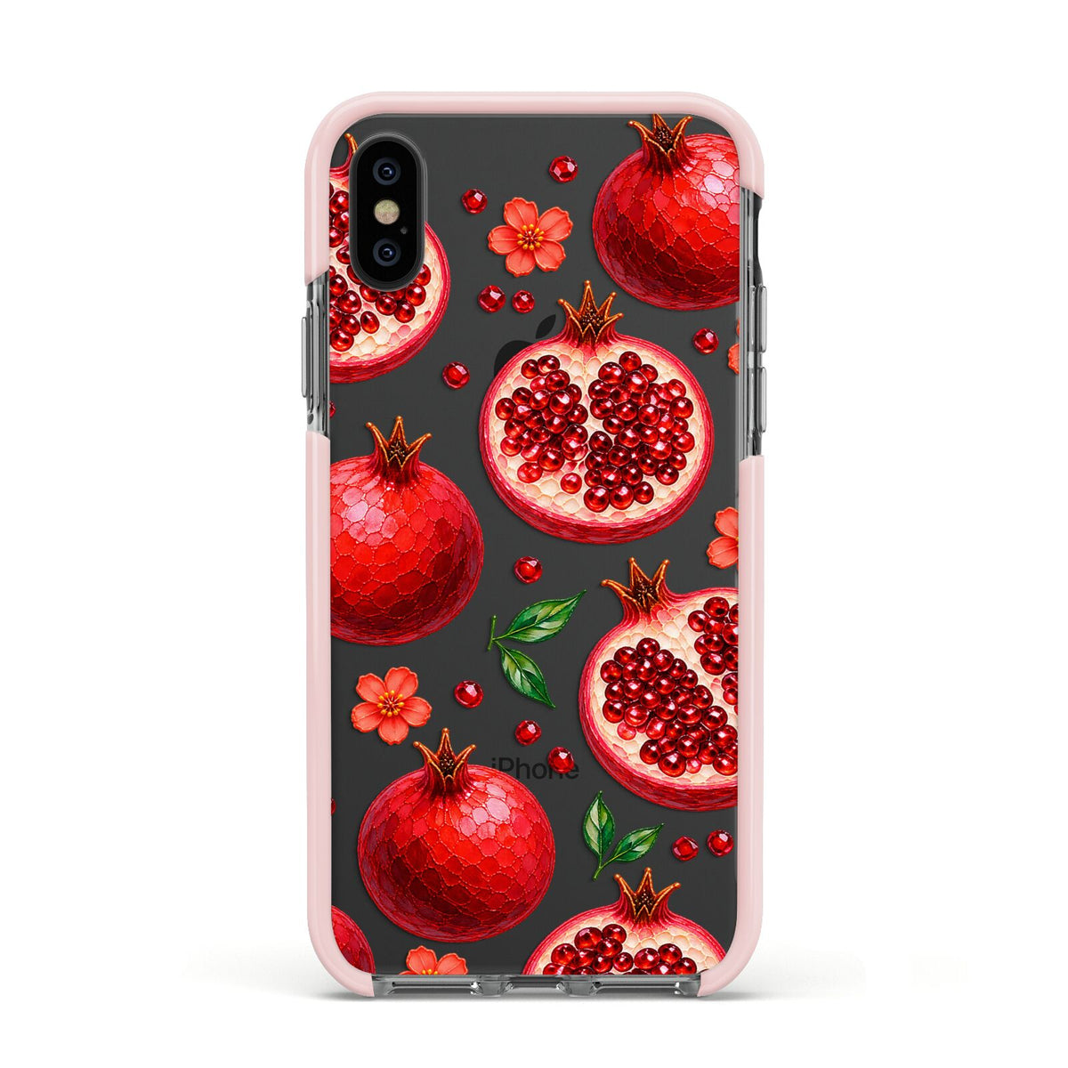 Ruby Orchard Apple iPhone Xs Impact Case Pink Edge on Black Phone