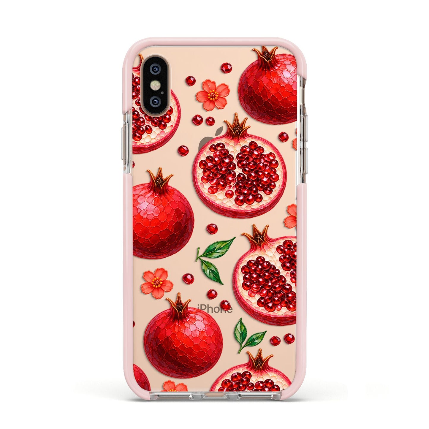 Ruby Orchard Apple iPhone Xs Impact Case Pink Edge on Gold Phone
