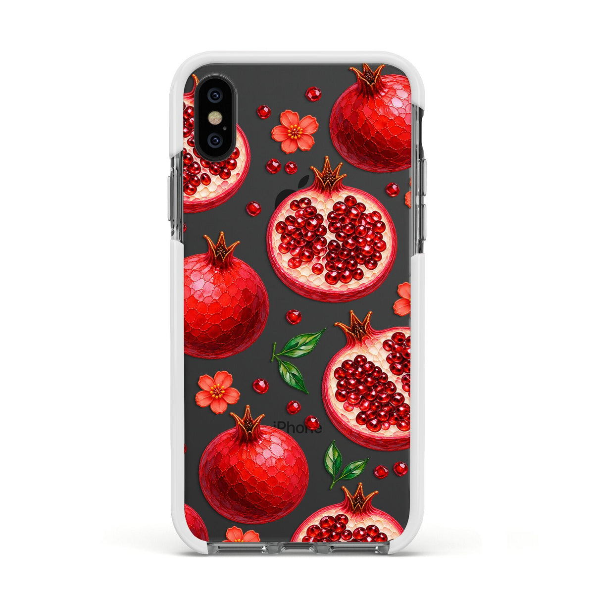 Ruby Orchard Apple iPhone Xs Impact Case White Edge on Black Phone