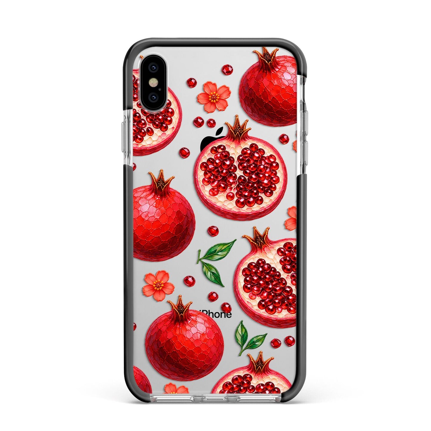 Ruby Orchard Apple iPhone Xs Max Impact Case Black Edge on Silver Phone