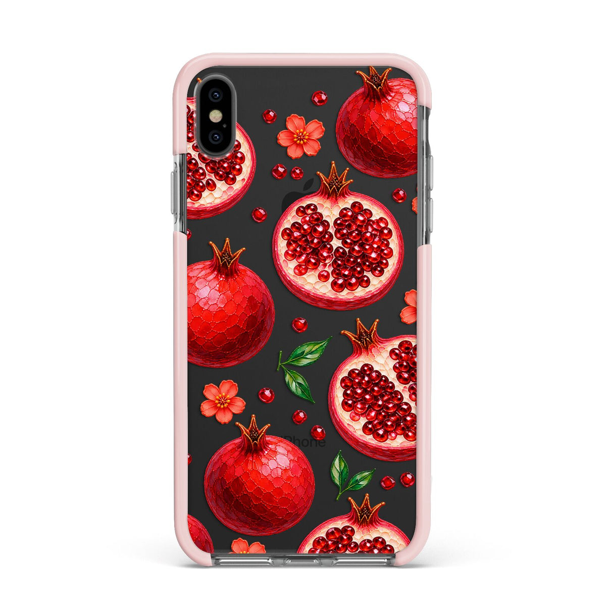Ruby Orchard Apple iPhone Xs Max Impact Case Pink Edge on Black Phone