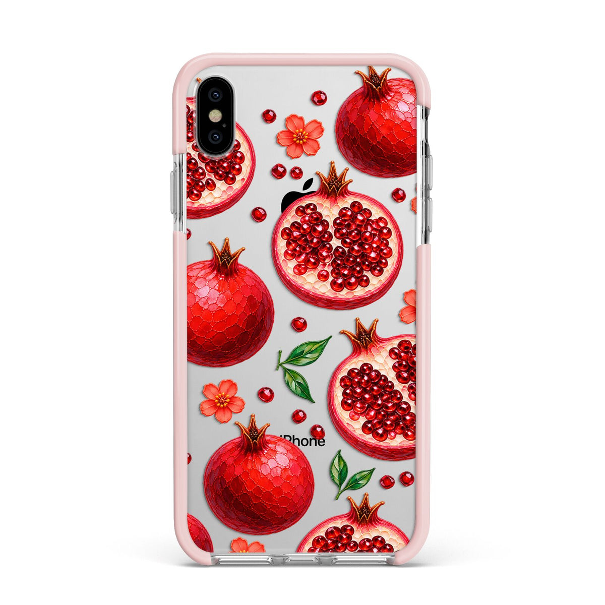 Ruby Orchard Apple iPhone Xs Max Impact Case Pink Edge on Silver Phone