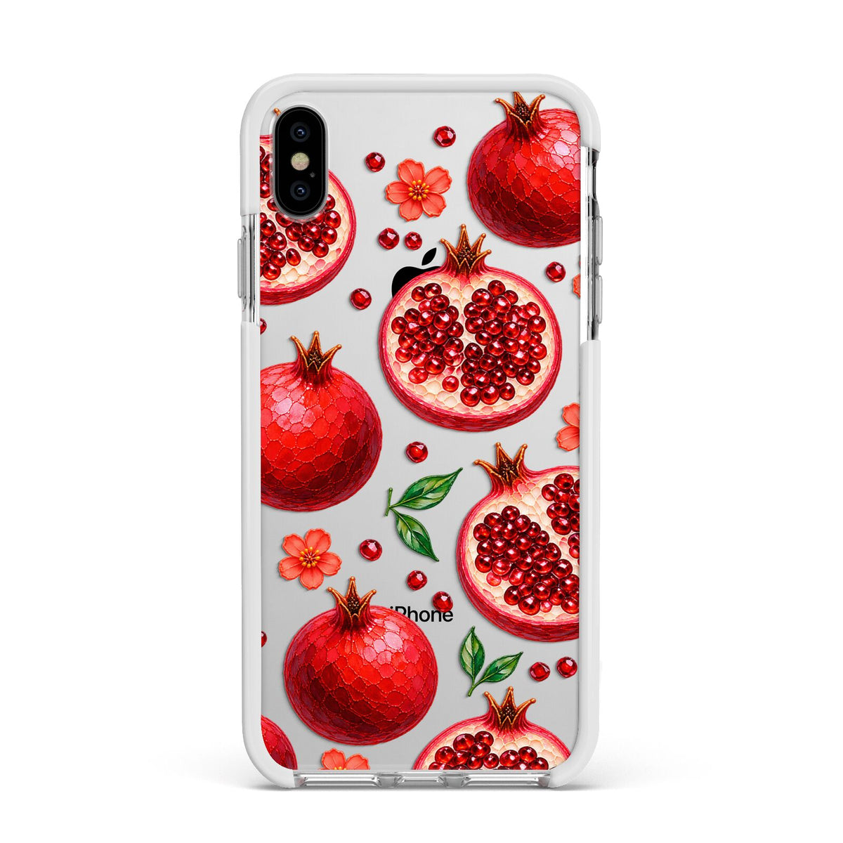 Ruby Orchard Apple iPhone Xs Max Impact Case White Edge on Silver Phone