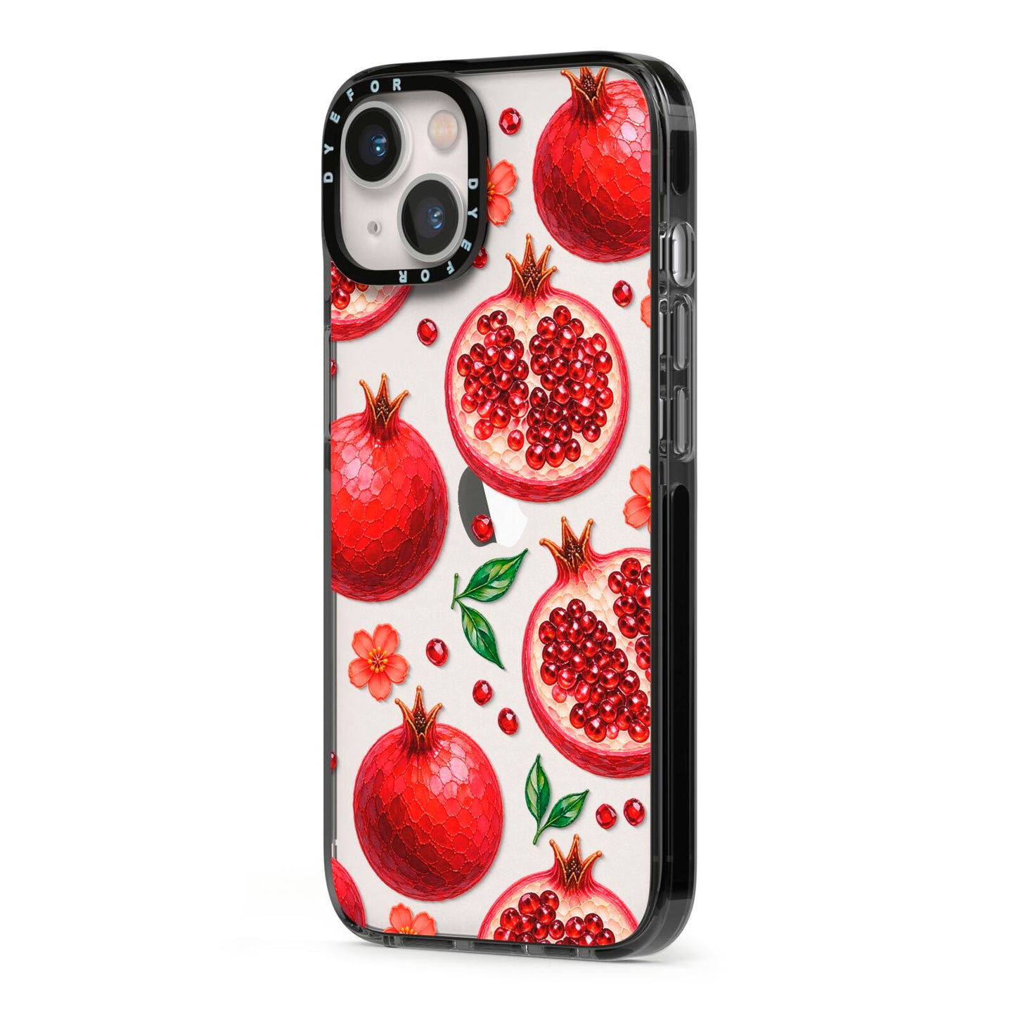 Ruby Orchard iPhone 13 Black Impact Case Side Angle on Silver phone