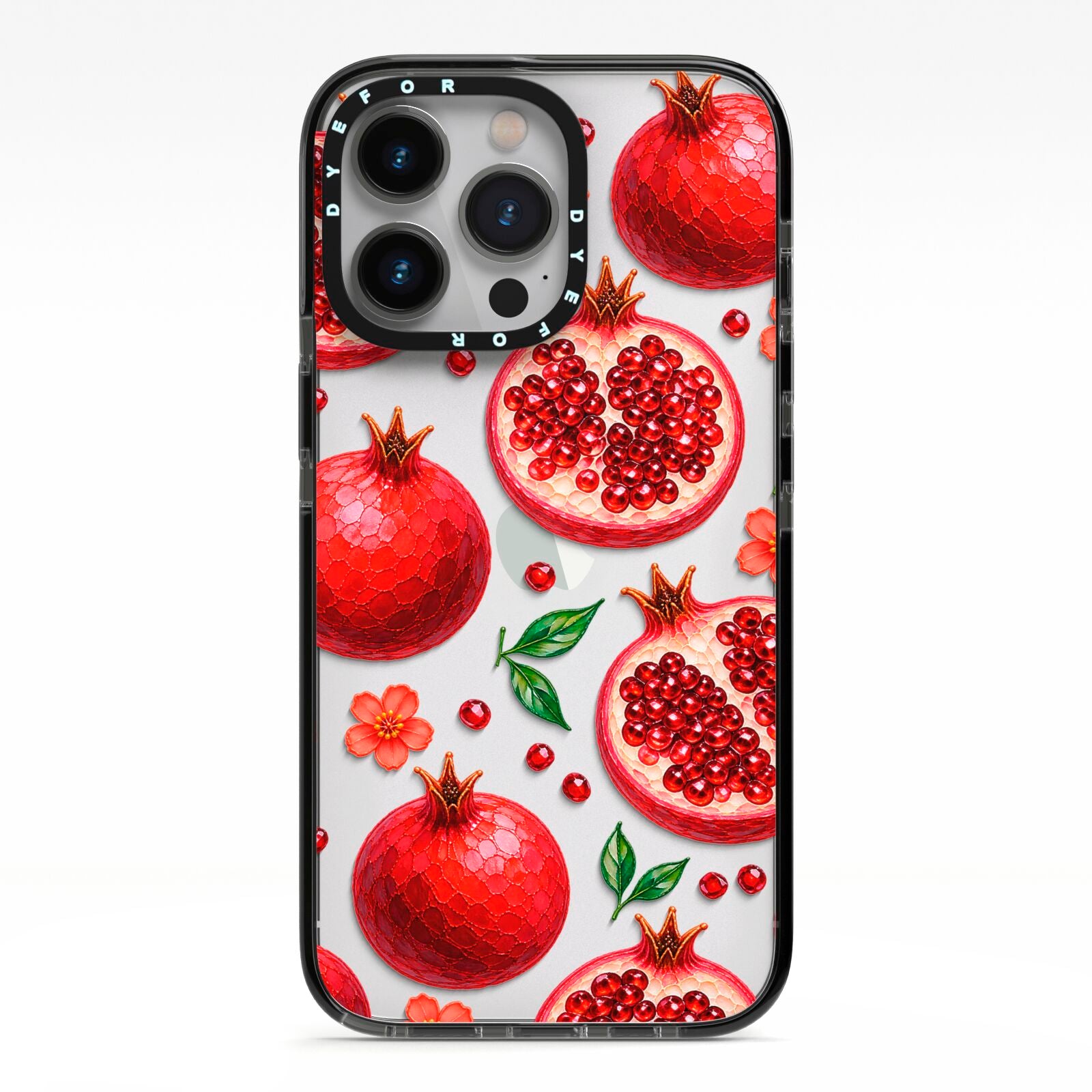 Ruby Orchard iPhone 13 Pro Black Impact Case on Silver phone