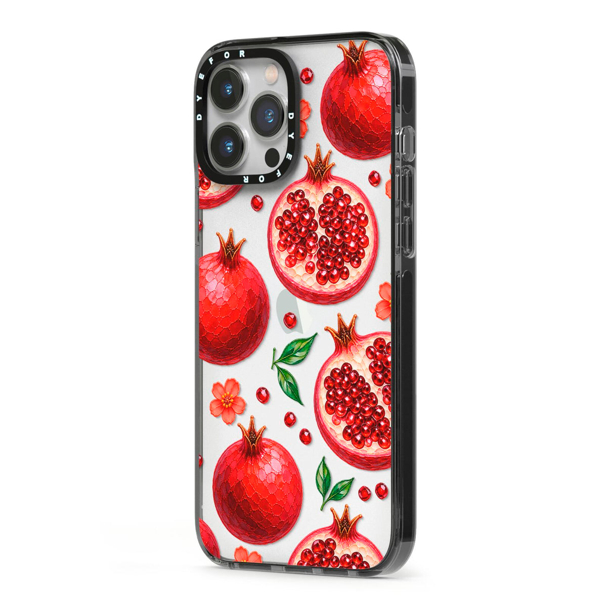 Ruby Orchard iPhone 13 Pro Max Black Impact Case Side Angle on Silver phone