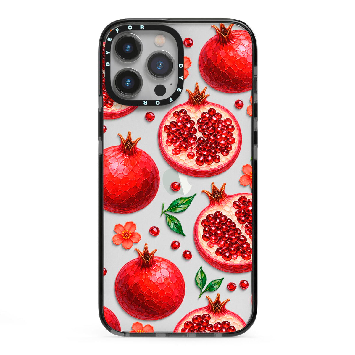 Ruby Orchard iPhone 13 Pro Max Black Impact Case on Silver phone