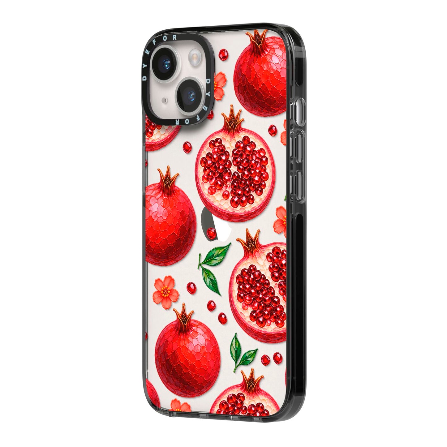 Ruby Orchard iPhone 14 Black Impact Case Side Angle on Silver phone