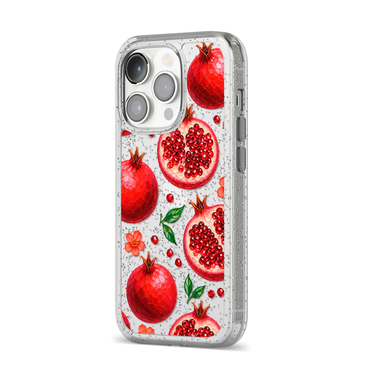 Ruby Orchard iPhone 14 Pro Glitter Tough Case Silver Angled Image