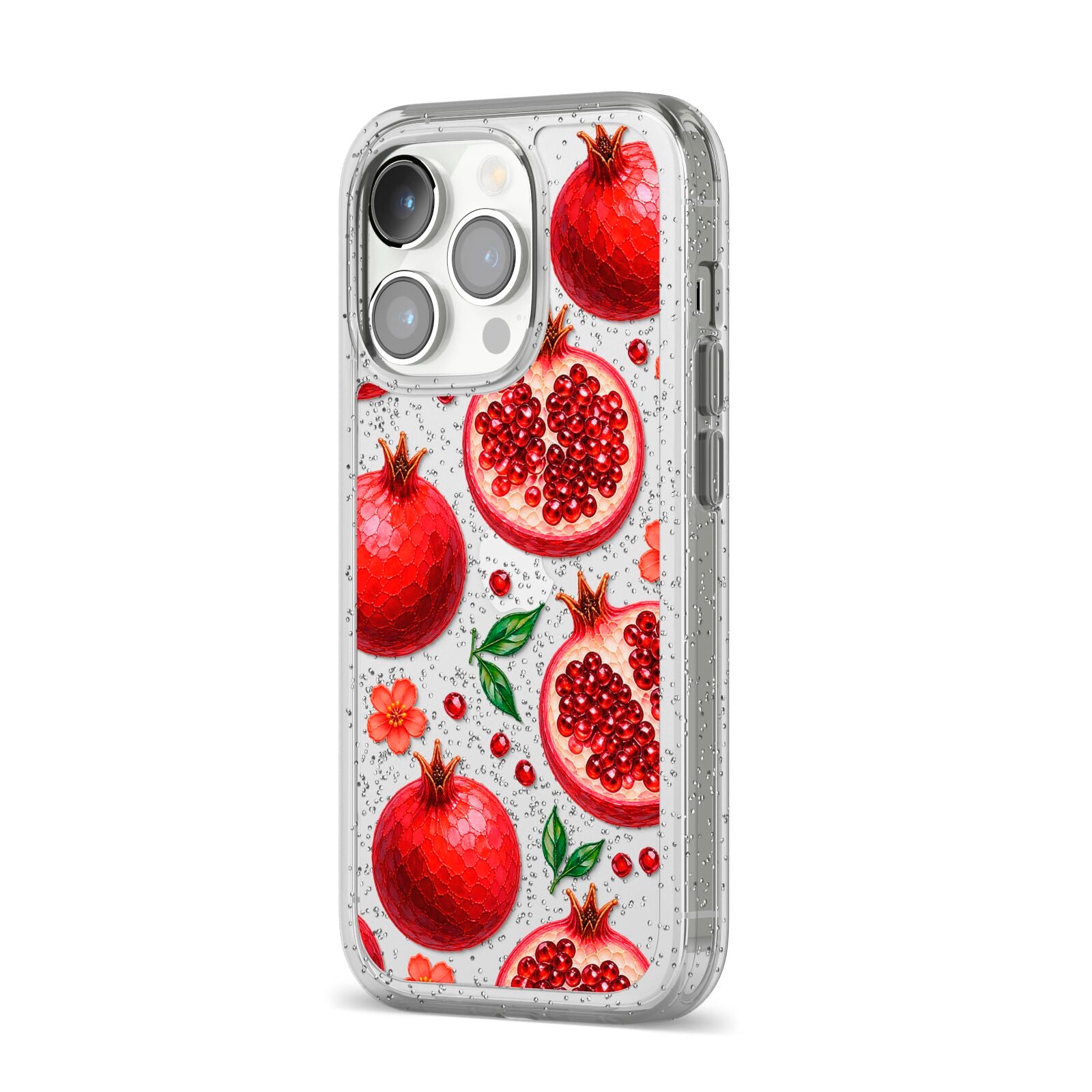 Ruby Orchard iPhone 14 Pro Glitter Tough Case Silver Angled Image