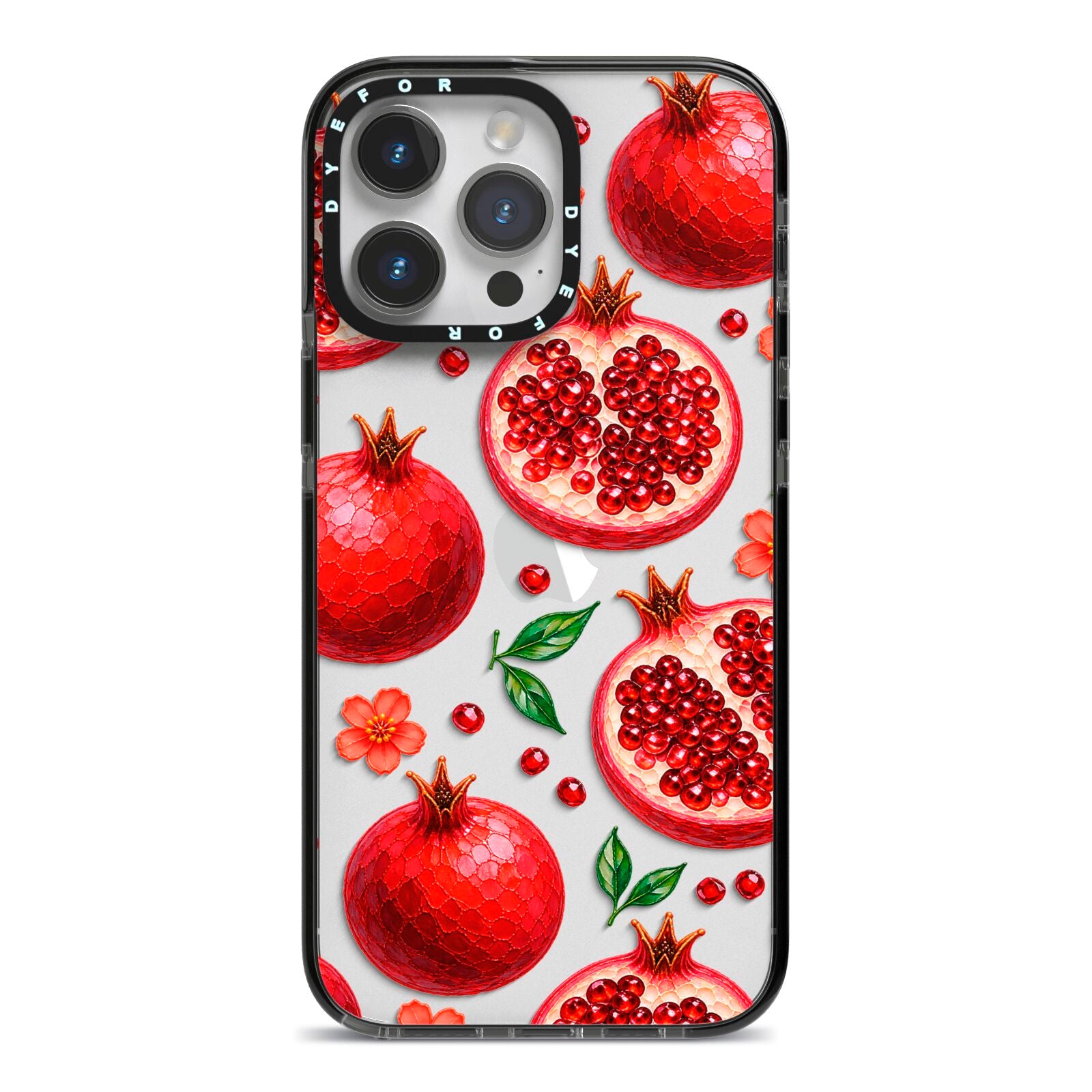 Ruby Orchard iPhone 14 Pro Max Black Impact Case on Silver phone