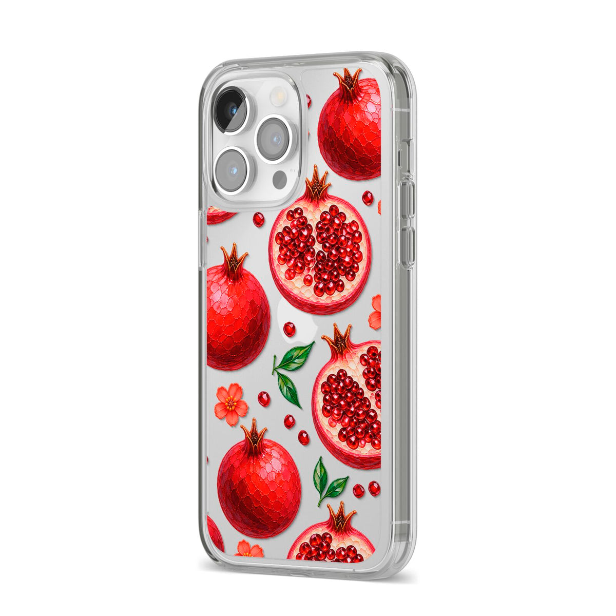 Ruby Orchard iPhone 14 Pro Max Clear Tough Case Silver Angled Image