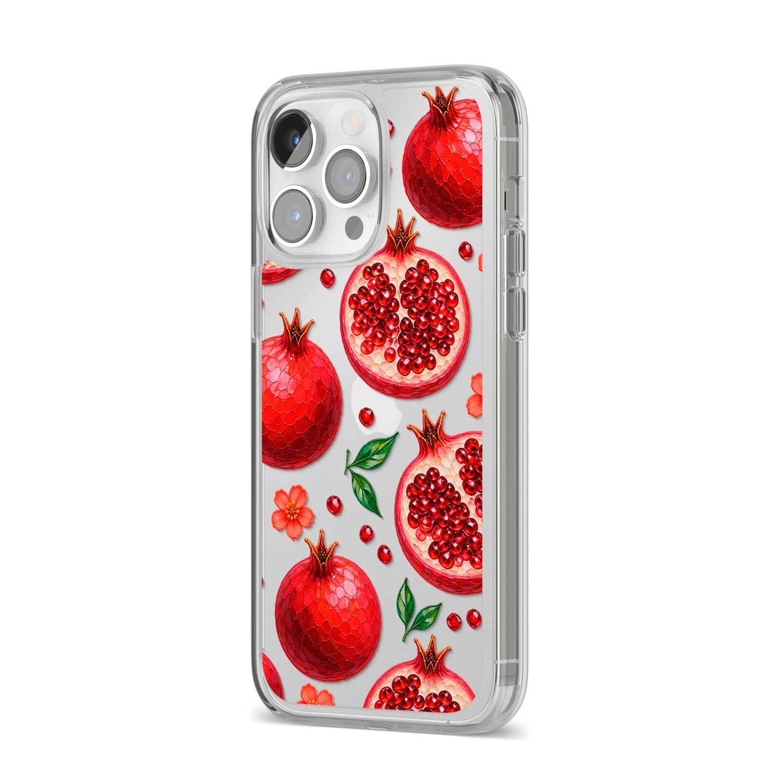 Ruby Orchard iPhone 14 Pro Max Clear Tough Case Silver Angled Image