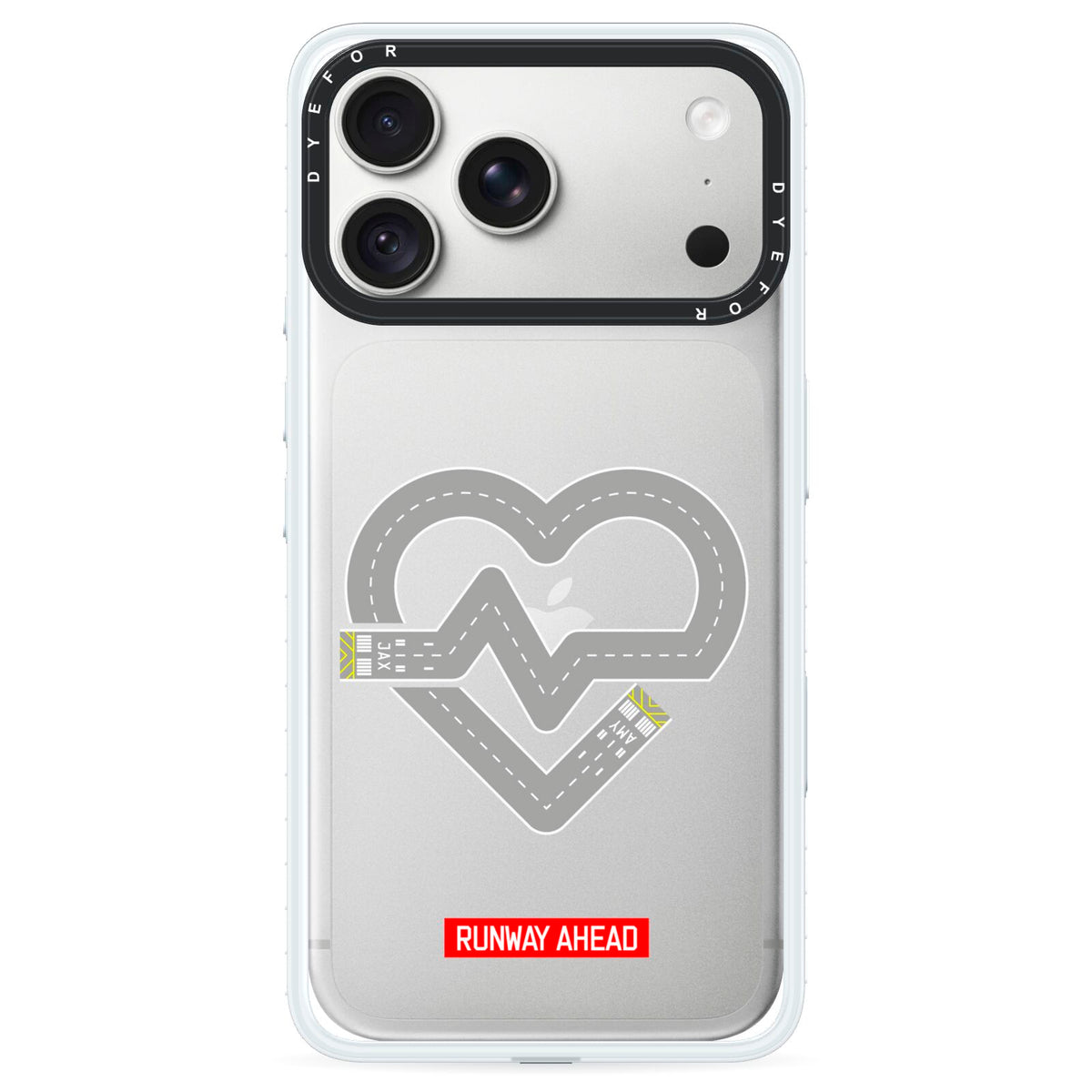 Runway Love Heart iPhone 18 Pro Black Impact Pre order Case on Silver phone