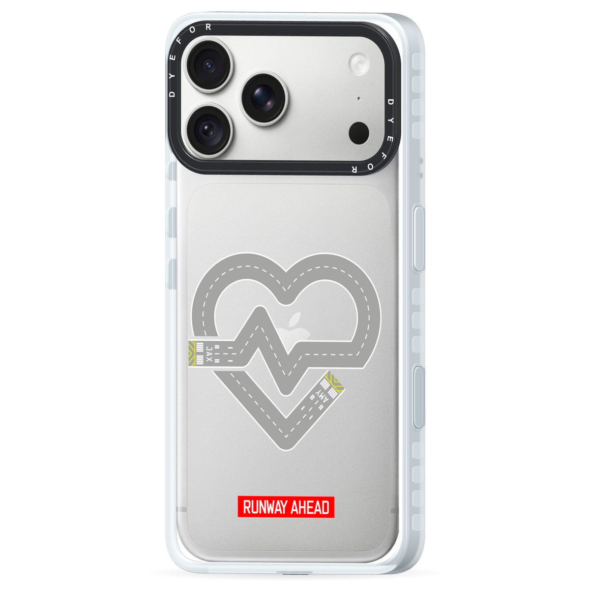 Runway Love Heart iPhone 18 Pro Max Black Impact Pre order Case Side Angle on Silver phone