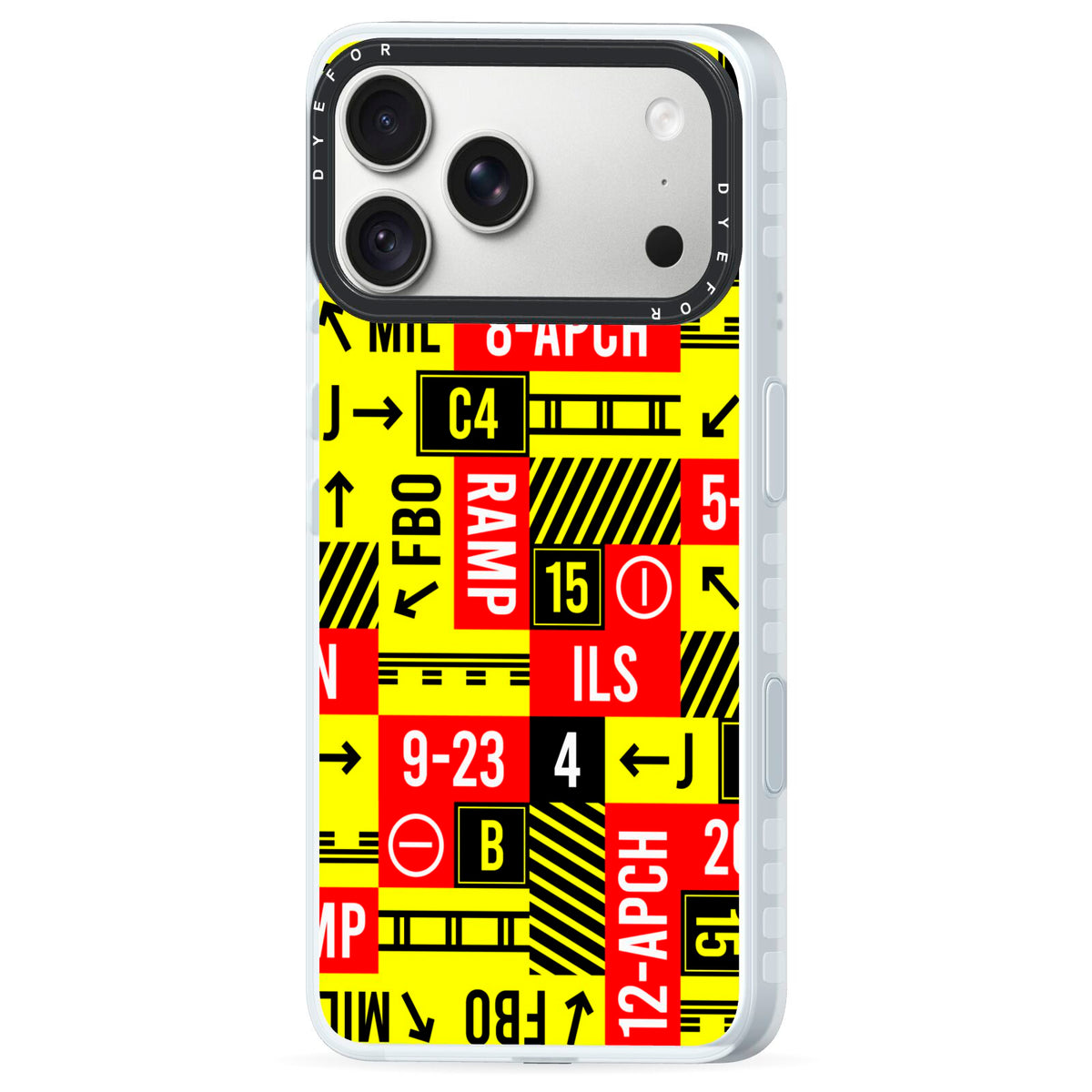 Runway Signs iPhone 18 Pro Max Black Impact Pre order Case Side Angle on Silver phone