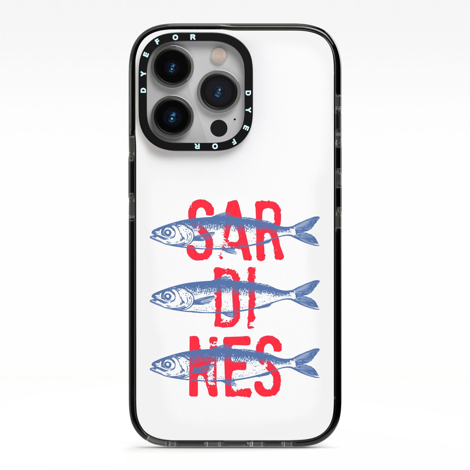 Sardines Word Art iPhone 13 Pro Black Impact Case on Silver phone