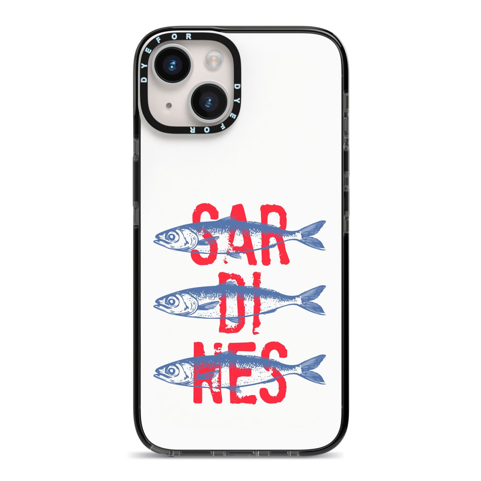 Sardines Word Art iPhone 14 Black Impact Case on Silver phone