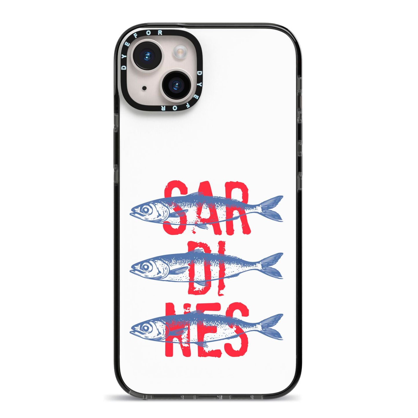 Sardines Word Art iPhone 14 Plus Black Impact Case on Silver phone